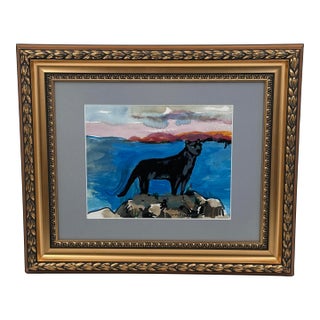 Barbara Grandis Signed Panther Landscape Watercolor & Gouache on Paper For Sale