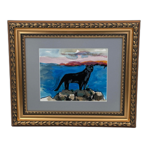 Barbara Grandis Signed Panther Landscape Watercolor & Gouache on Paper