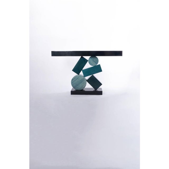 Equilibre Console in Blue and Black Tinded Marquetry by Aymeric Lefort For Sale - Image 14 of 18