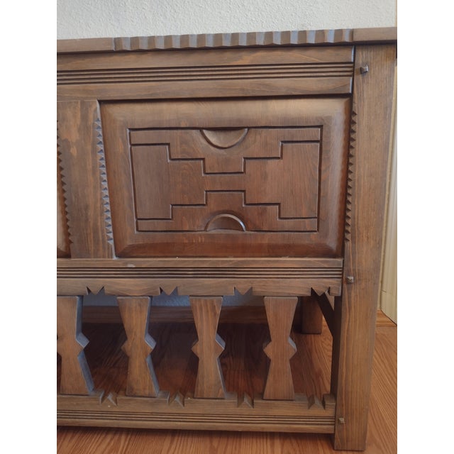 Rustic Ernest Thompson Santa Fe - Southwestern Carved Wood Storage Chest / Blanket Chest For Sale - Image 3 of 17