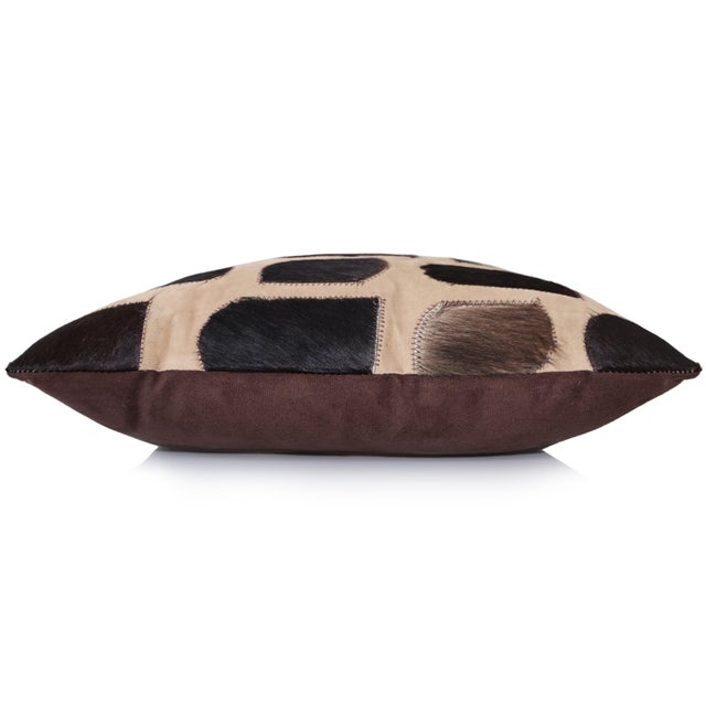 Luxury Patchwork Genuine Hair-on Cowhide Pillow 18x18 | Handmade Designer Leather Cushion For Sale - Image 4 of 7