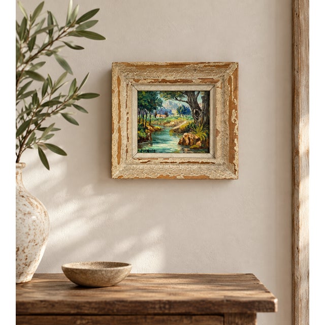 Small original oil painting on panel signed E. Flégier, attributed to French painter Edmond Flégier. The composition...