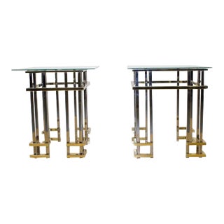 Pair Regency Chrome & Glass Side Tables For Sale
