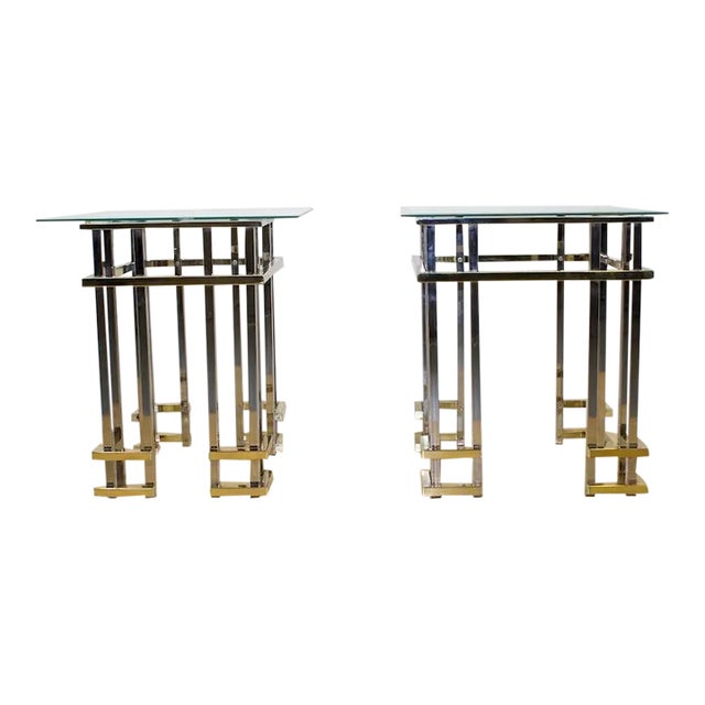 Pair Regency Chrome & Glass Side Tables For Sale