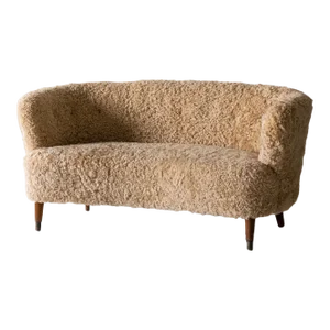 1940s Vintage Danish Curved Loveseat Sofa