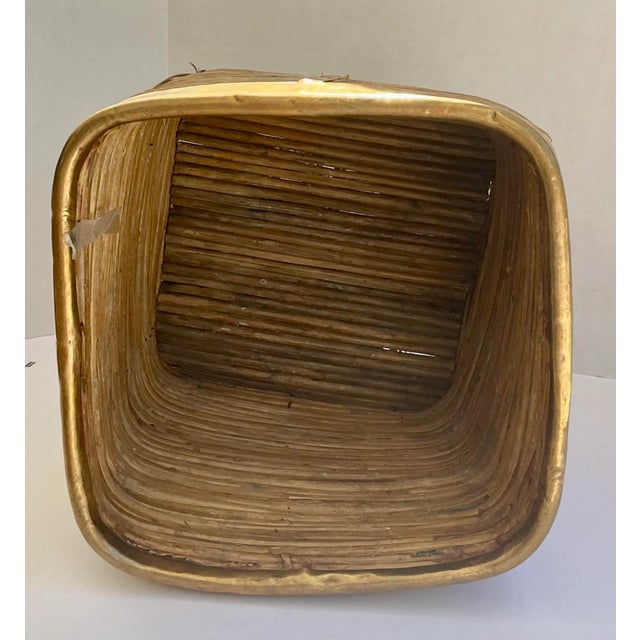 1970s Decorative Basket in Rattan and Brass, Italy, 1960s For Sale - Image 5 of 8