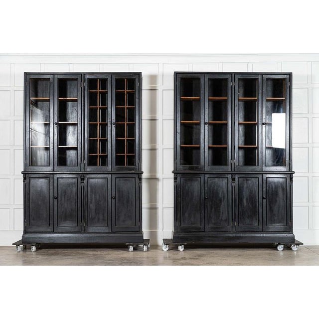 19th Century English Ebonised Pine Glazed Housekeepers Cupboard, 1890s For Sale - Image 4 of 11