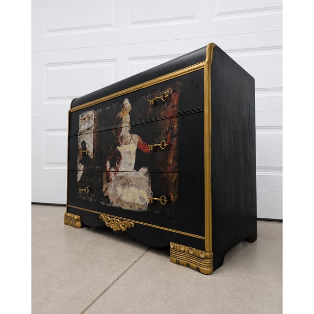 Art Deco Vintage Art Deco Custom "Dancer" 3 Drawer Waterfall Dresser With Gold Hardware For Sale - Image 3 of 6