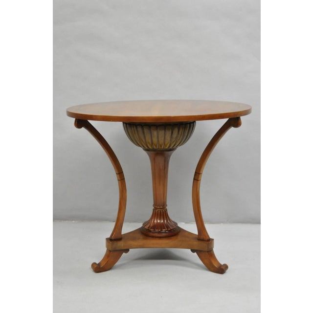 Vintage Italian Regency Style Cherry Wood Pedestal Base Round Side Table For Sale - Image 10 of 11