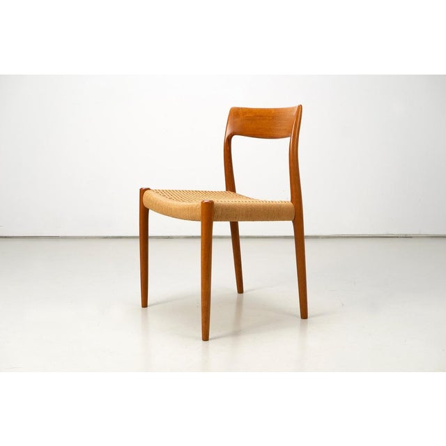 Model 77 Dining Chairs in Teak with Papercord Seats by Niels O. Møller for J.L. Møllers, Denmark, 1959, Set of 4 For Sale - Image 4 of 14