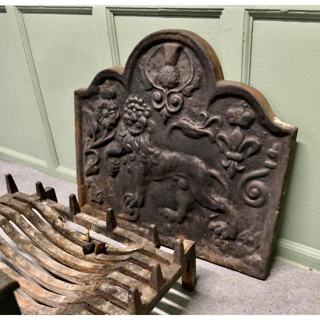 Brown Large Fire Back with Andirons and Grate, 1950 For Sale - Image 8 of 10