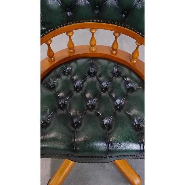 Green Cowhide Chesterfield Office Chair on Wheels For Sale - Image 6 of 14