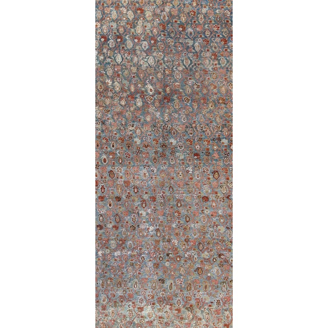 Antique Persian Malayer Rug With All-Over Design in Gray, Blue, Red & Ivory 6'11 X 13'4 For Sale - Image 4 of 9