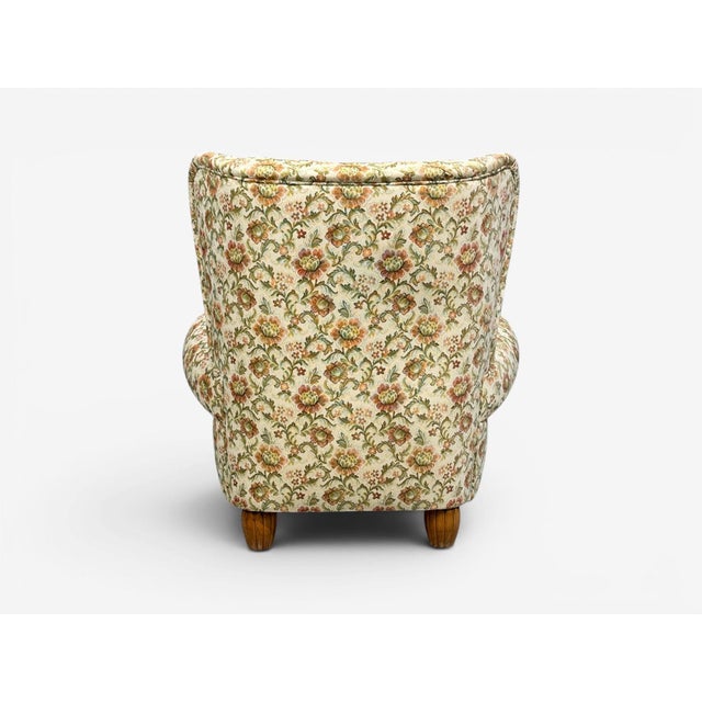Danish Cabinetmaker, Large Wingback Chair, Floral Fabric, Wood, Denmark, 1950s For Sale - Image 11 of 11