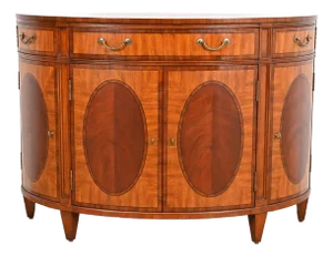Ethan Allen Regency Inlaid Mahogany Demilune Sideboard or Bar Cabinet