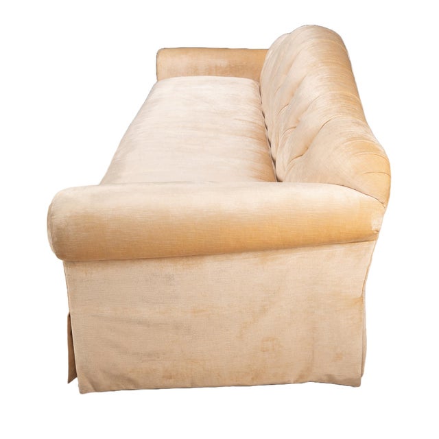 Baker Furniture Golden Beige Tufted Chesterfield Velvet Long Sofa For Sale - Image 11 of 12