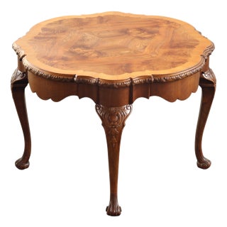 Vintage Figured Burr Walnut Pie Crust Coffee Table, 1920s For Sale