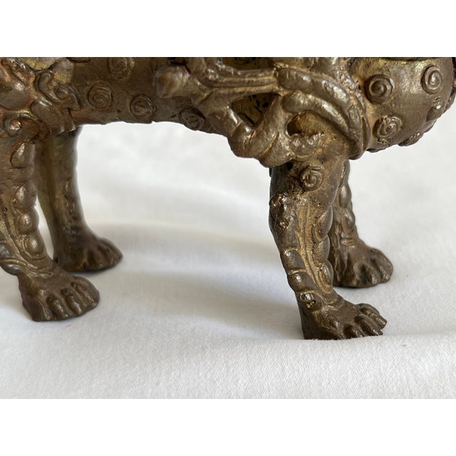 Vintage Bronze Foo Dogs on Wooden Stand - 3 Piece Set For Sale - Image 15 of 16