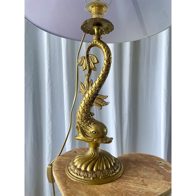 Louis XV Style Gilt Bronze Dolphin Lamp, 1950s For Sale - Image 4 of 15
