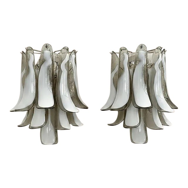 Mazzega-Inspired moked & Lattimo Murano Glass Wall Sconces - a Pair For Sale