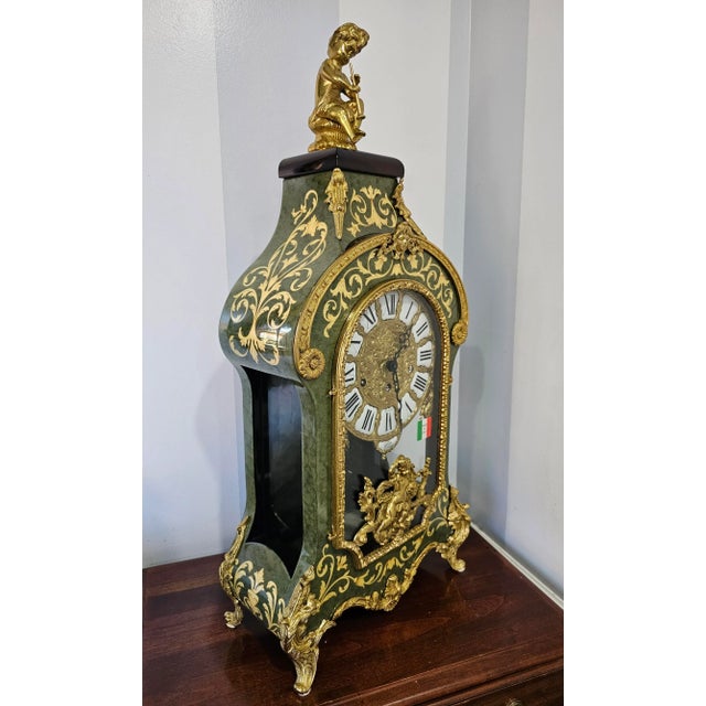 Italian New Large Franz Hermle Mantel Clock in DeArt Italian Fine Marquetry and Ormolu Case For Sale - Image 3 of 11