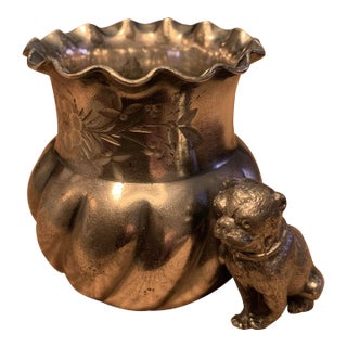 Victorian Silverplate Figural Toothpick Holder or Match Holder With Pug / French Bulldog / Boxer – Rare 19th C. Novelty - See Pics! For Sale
