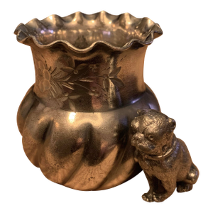 Victorian Silverplate Figural Toothpick Holder or Match Holder With Pug / French Bulldog / Boxer – Rare 19th C. Novelty - See Pics!