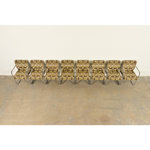 Early 21st Century Mies Van Der Rohe Brno Style Mid-Century Modern Chrome Tubular Cantilever Club Chairs, Set of Eight For Sale - Image 5 of 13