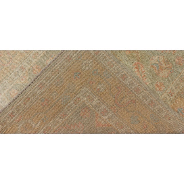 Turkish Oushak Rug in Soft Sage Green, Muted Terracotta, and Faded Blue Accents 4' X 5'3" For Sale In Atlanta - Image 6 of 8
