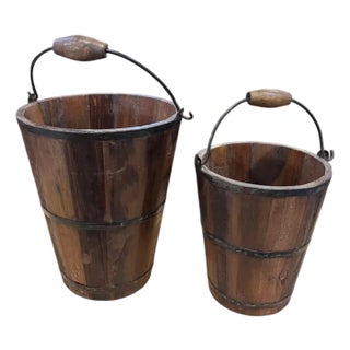 Reclaimed Timber Bucket Set, 2 Pieces For Sale