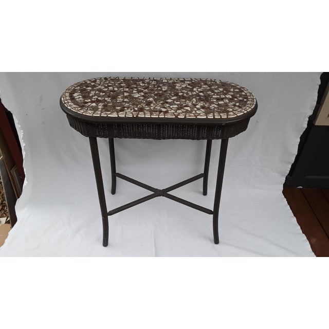 One of a Kind ~ 1940s Boho Chic Mosiac WIcker Table For Sale - Image 13 of 13