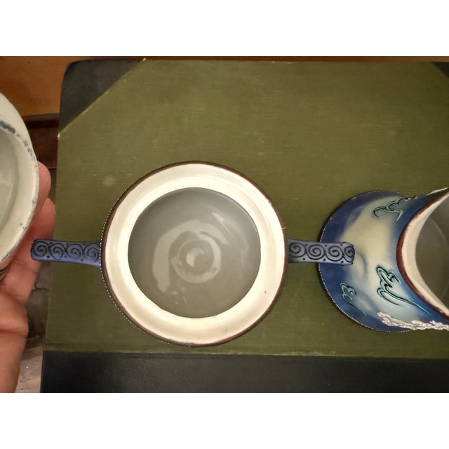 Vintage Hand Painted Dragonware Sugar Bowl and Creamer Set Japan Blue Dragon Tea Set Asian Motif Mid Century For Sale In Chicago - Image 6 of 12