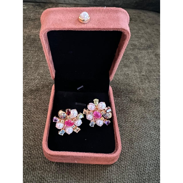 Bochic "Orient" Ruby, Sapphire & Multi Gem Earrings Set 18K Gold & Silver For Sale - Image 11 of 18