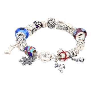 Pandora Charm Bracelet 925 Sterling Silver Womens 8in Vintage Authentic Lot For Sale