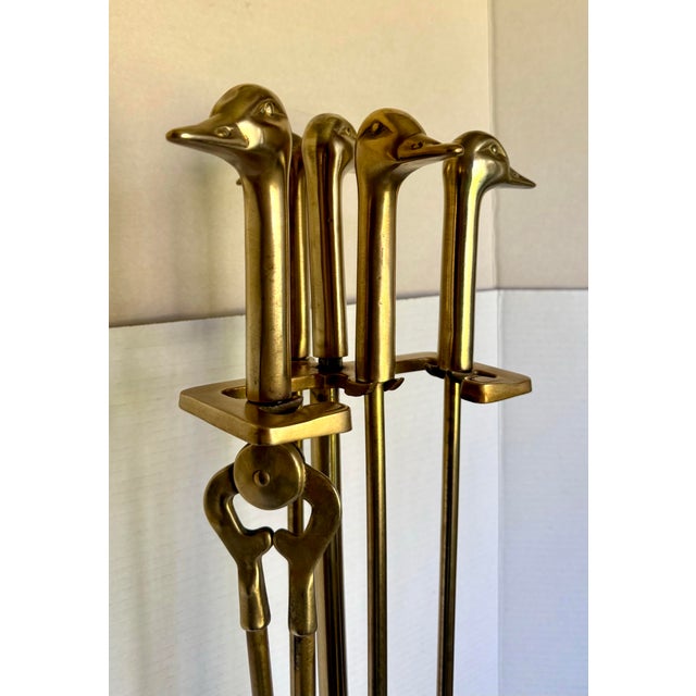 Mid 20th Century Mid-Century Brass Duck Head Fireplace Tool Set For Sale - Image 5 of 12