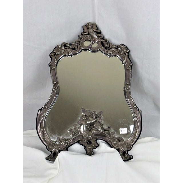 Metal 1950s Vanity Sterling Silver Mirror With Easel Stand and Cherubs For Sale - Image 7 of 7