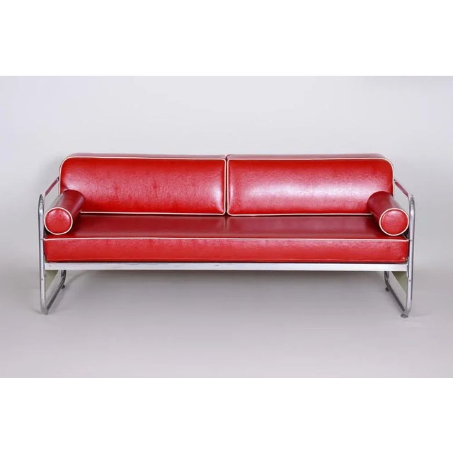 1930s Czechian Bauhaus Sofa in Leather and Chrome from Vichr & Spol, 1930s For Sale - Image 5 of 9