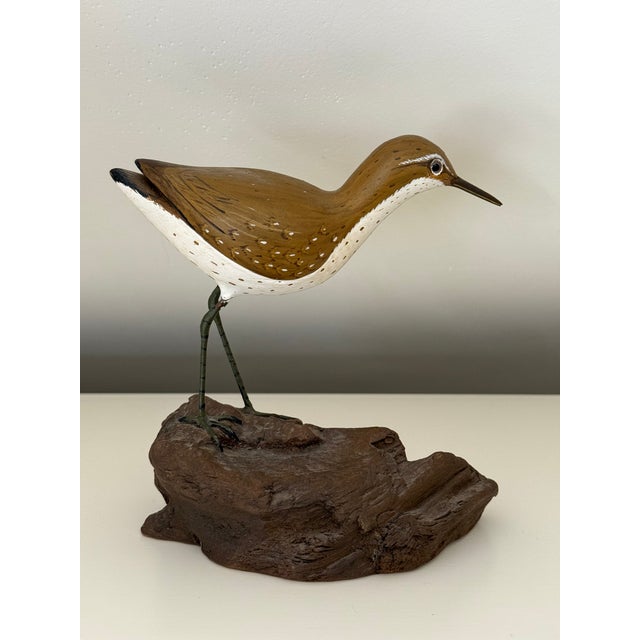 Wood Vintage Hand Carved Sandpiper Shorebird Gus Mirando Nantucket Artist For Sale - Image 7 of 14