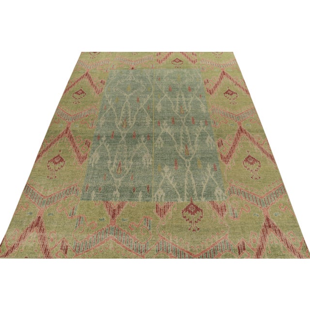 Traditional Rug & Kilim’s Distressed Style Rug in Green, Blue and Red Ikats Pattern For Sale - Image 3 of 6