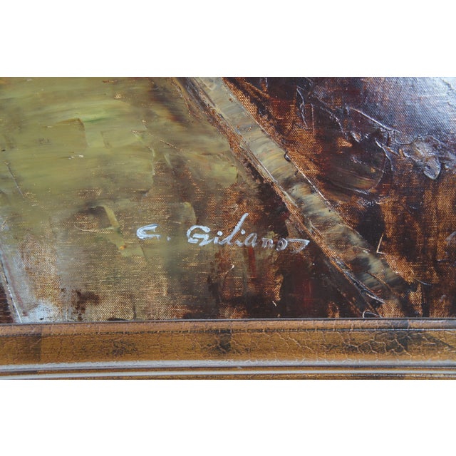 20th Century C. Giliano Italian Parisian River Cityscape Oil Painting Framed 59" For Sale - Image 6 of 13