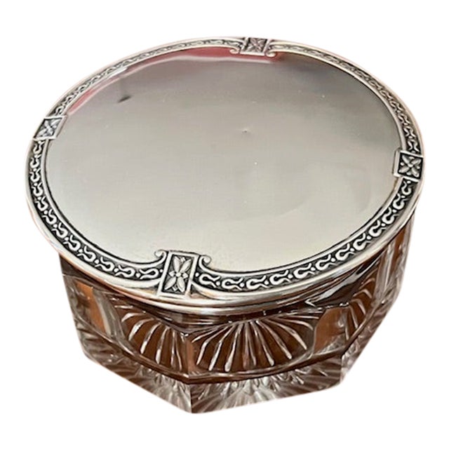 Early 20th Century Sterling and Pressed Glass Vanity/Powder Jar For Sale