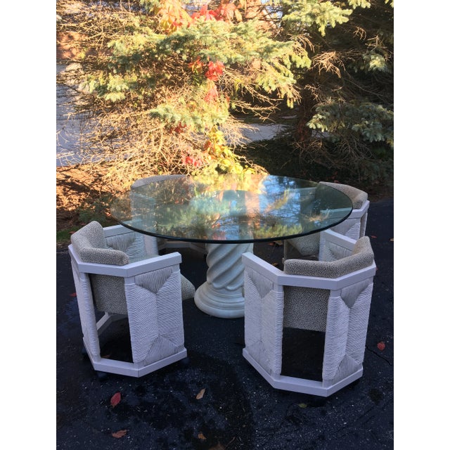 1970’s Column Pedestal Glass Top Dining Set - 5 Pieces For Sale In Detroit - Image 6 of 11