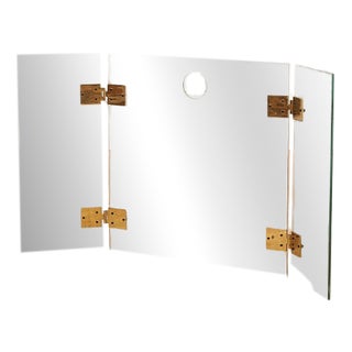 Fire Screen with Three-Part Glass Fire Guard with Gilded Brass Hinges, 1940s For Sale