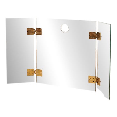Fire Screen with Three-Part Glass Fire Guard with Gilded Brass Hinges, 1940s For Sale