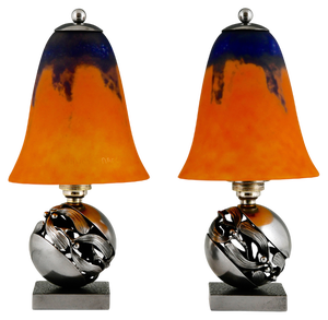 Art Deco Mistletoe or Boule De Gui Table Lamps by Edgar Brandt for Daum, 1925, Set of 2