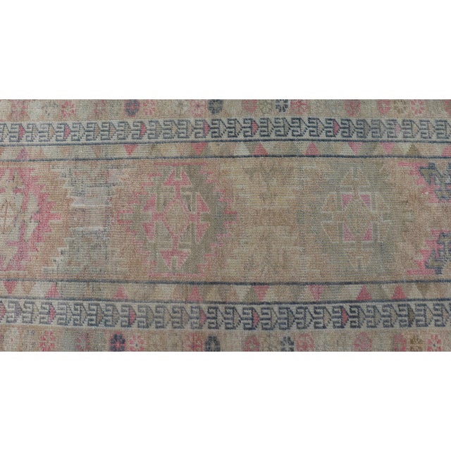 Turkish Oushak Runner in Soft Taupe With Faded Rose, Pale Blue, and Cream Accent For Sale - Image 11 of 12