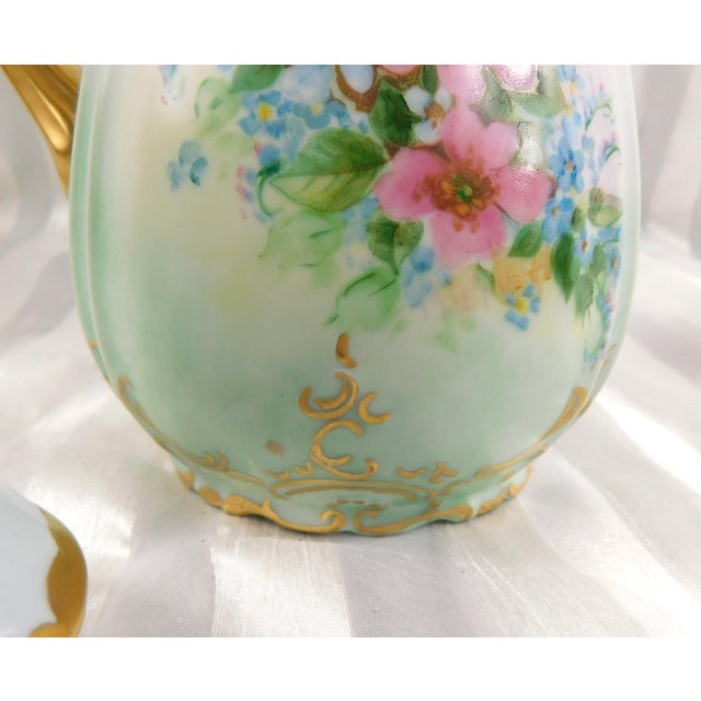 1940s Pale Blue Signed Hand Painted Teapot Sugar Bowl and Creamer Set For Sale - Image 17 of 17