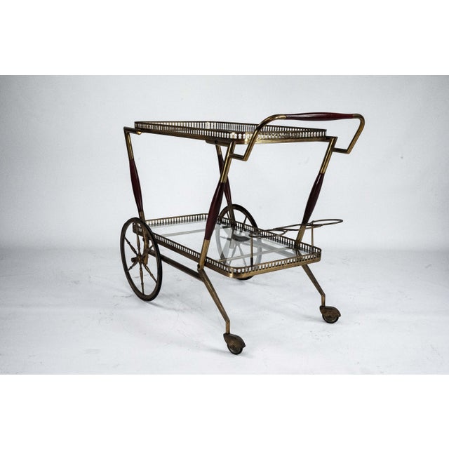 1950s Mid-Century Italian Brass and Glass Bar Cart from Cesare Lacca, Italy, 1950s For Sale - Image 5 of 14