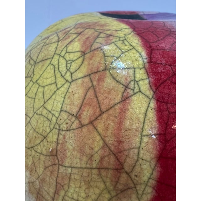 Red Peter Aslan Raku Pottery Orb Vase Multicolor Crackle Glaze Studio Ceramic For Sale - Image 8 of 13