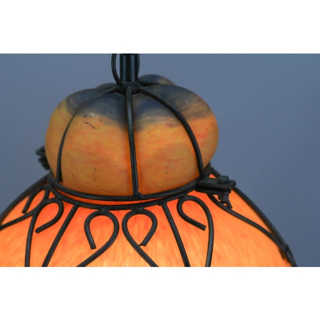 Venetian Style Pâte de Verre Glass Metal Caged Lantern Pendant Light For Sale - Image 9 of 18